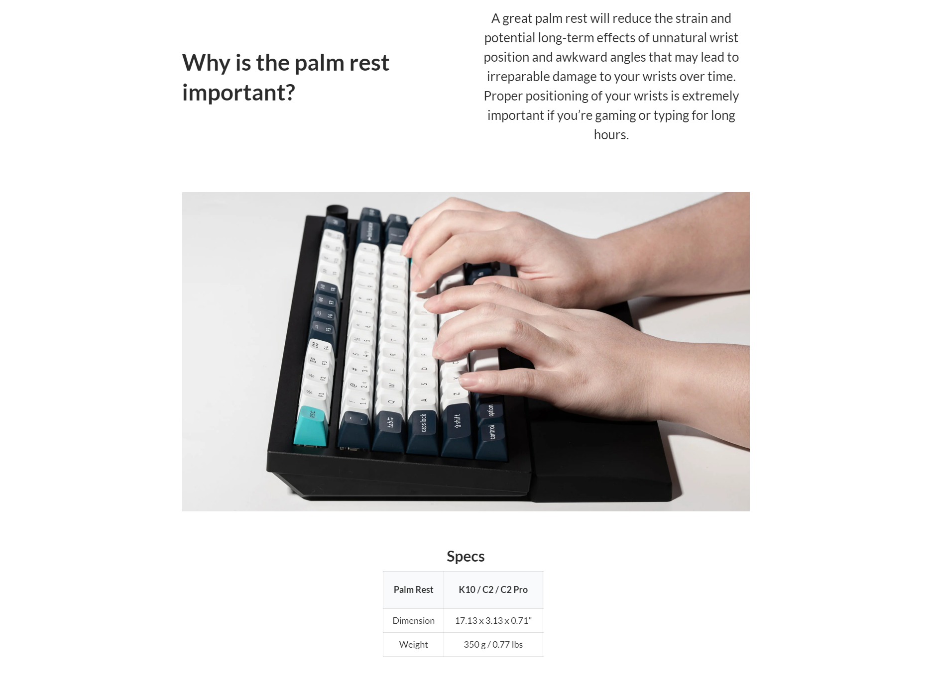 A large marketing image providing additional information about the product Keychron PR48 Silicone Palm Rest - Additional alt info not provided